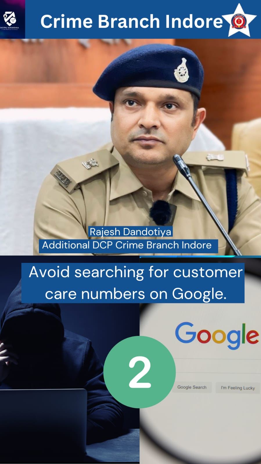 क्राइम ब्रांच इंदौर ने ऑनलाइन ठगी से बचने के लिए Google हेल्पलाइन नंबर जारी किया।
